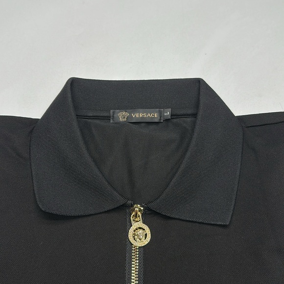 Versace Black Polo Shirt Gold Medusa Zipper Short Sleeve Menswear Large - Picture 2 of 8